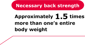 Necessary back strength Approximately 1.5 times more than one's entire body weight